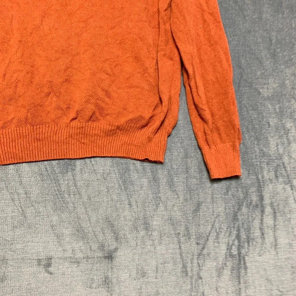 Club Room Sweater Mens Large Orange Cotton Ribbed Hem Quarter Zip Mock Neck